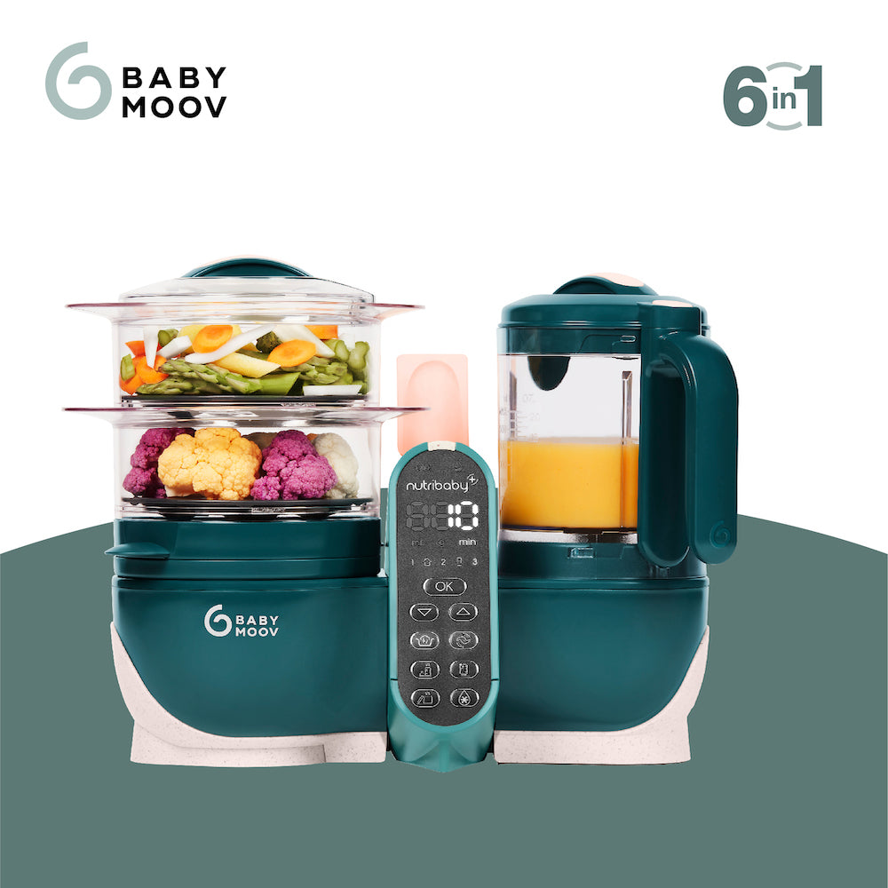 Babymoov Nutribaby(+) 6-in-1 Multi-Purpose Baby Food Processor - Opal Green (Free Gift: Babybols 180ml X 6)