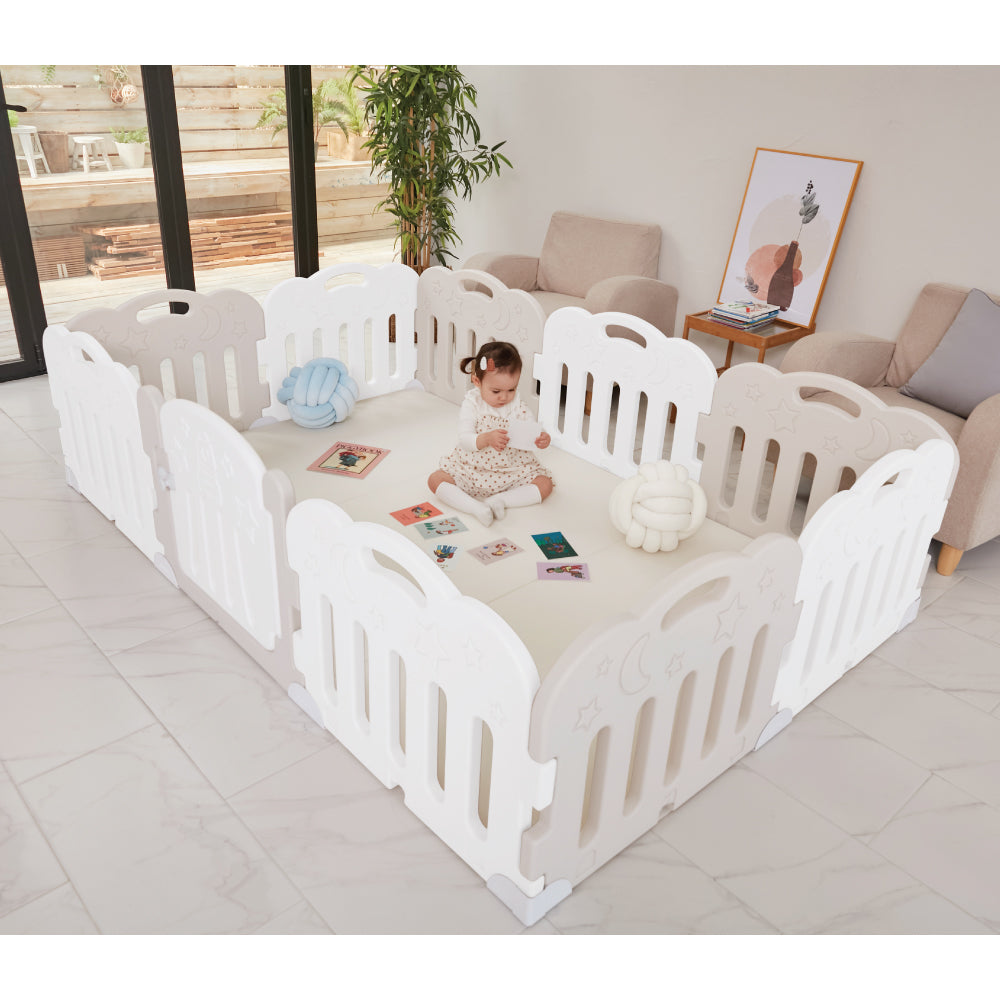 Caraz 9+1 Kibel Baby Room and Play Mat Set with Panel Holders - Cozy Beige + White