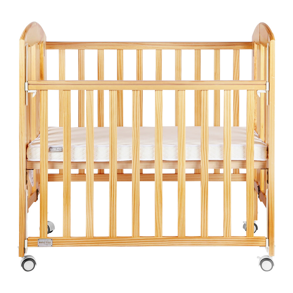 Baby Star Easi Foldable Baby Cot with 2" Mattress - Natural / New Zealand Pine