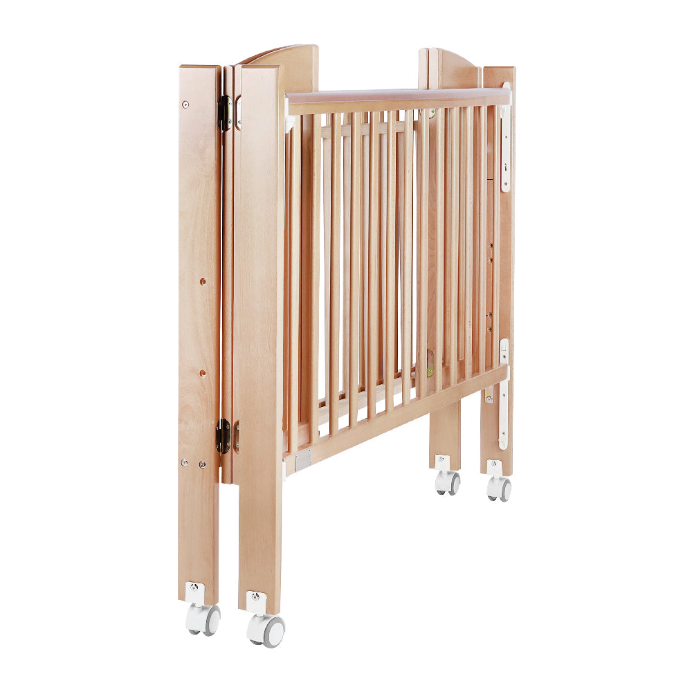 Baby Star Huggy Foldable Baby Cot with 3" Mattress - Natural / European Beech
