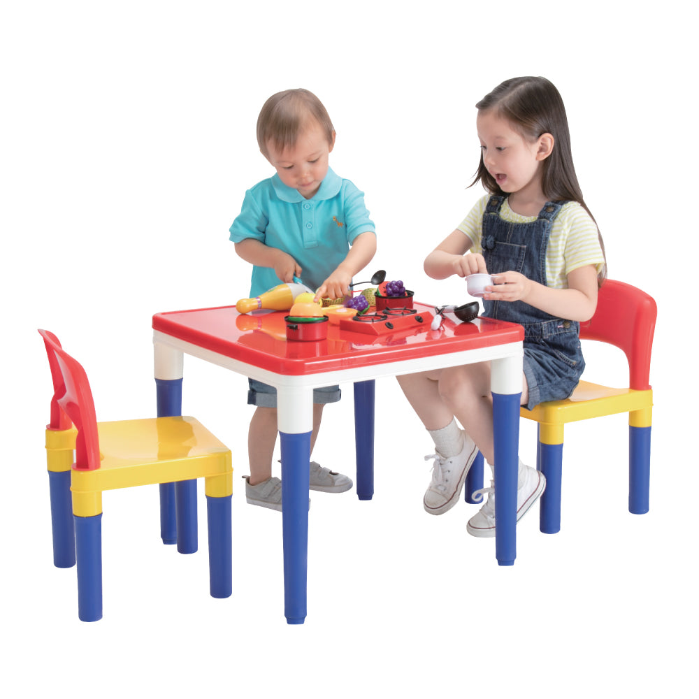Baby Star x Delsun 2-in-1 Building Block Table and Chairs Set - Rainbow
