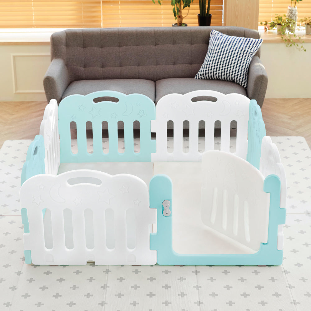 Caraz 7+1 Kibel Baby Room and Play Mat Set with Panel Holders - Cool Mint + White