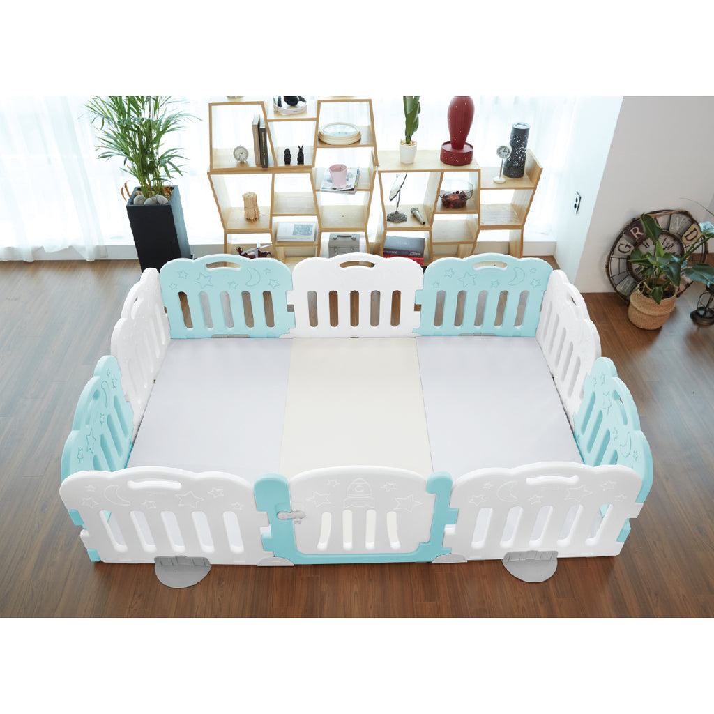 Caraz 9+1 Kibel Baby Room and Play Mat Set with Panel Holders - Cool Mint + White