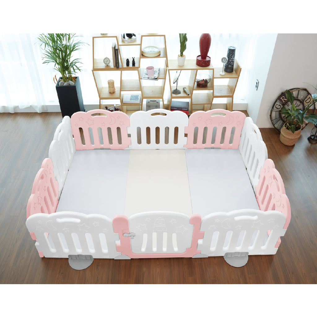 Caraz 9+1 Kibel Baby Room and Play Mat Set with Panel Holders - Lovely Pink + White