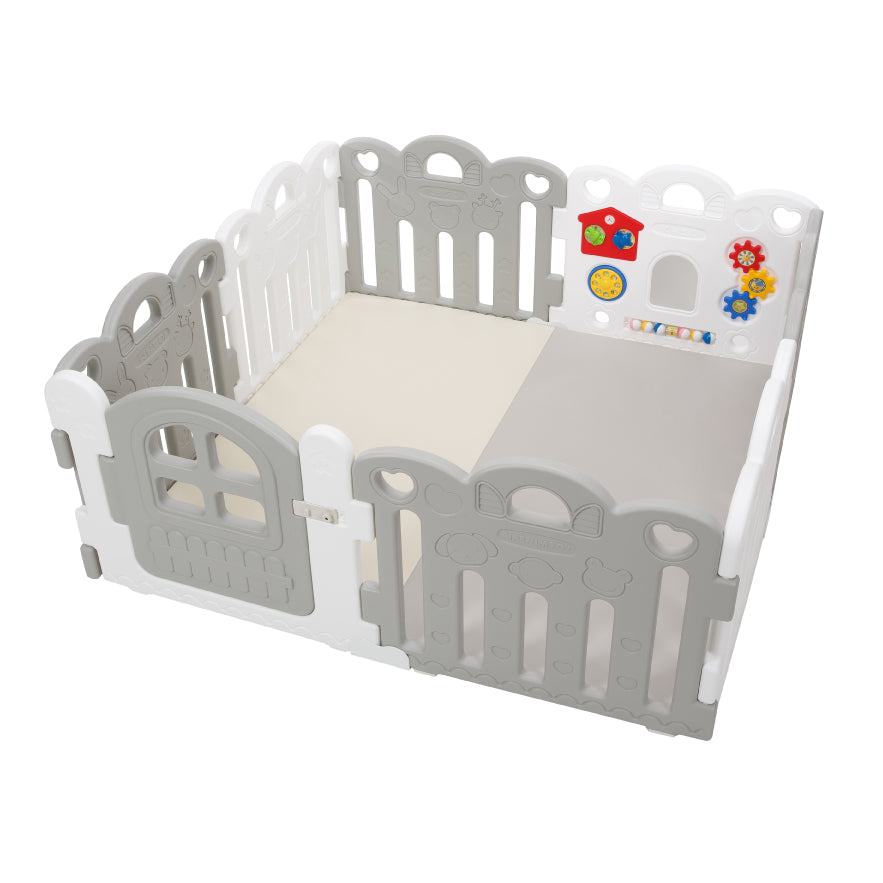 Haenim Toy Petit 8 Panels Baby Room and Play Mat Set with Panel Holders - Grey + White