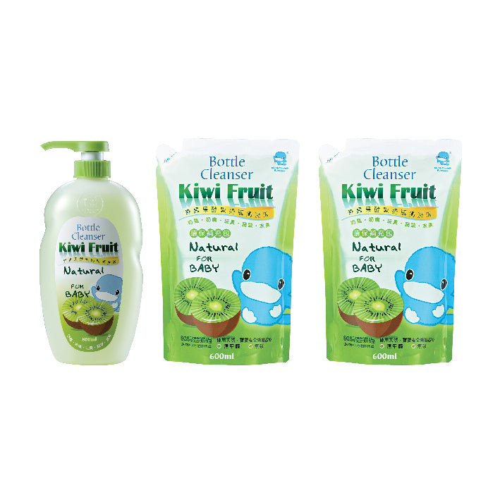 KUKU Kiwi Fruit Bottle Cleanser Value Pack - 800ml x 1 + 600ml x 2 Pack