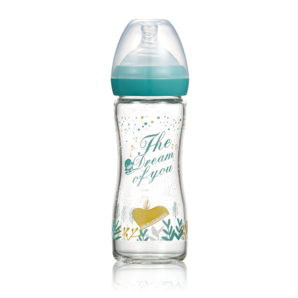 KUKU The Dream of You Glass Wide Neck Feeding Bottle 240ml - Forest Green